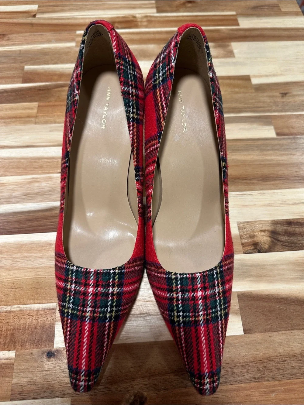 Ann Taylor Red Plaid Pointed-Toe Pumps 464